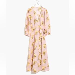 Madewell Linen-Blend Ruffle-Cuff Wrap Dress in Dutch Dandelions